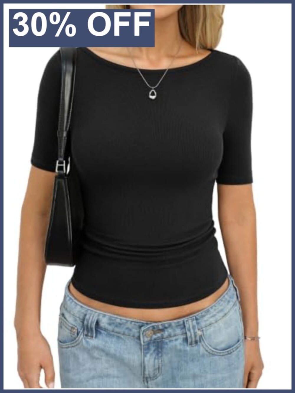 Womens Cotton Ribbed Half Sleeve Boat Neck Slim Fit T-Shirt